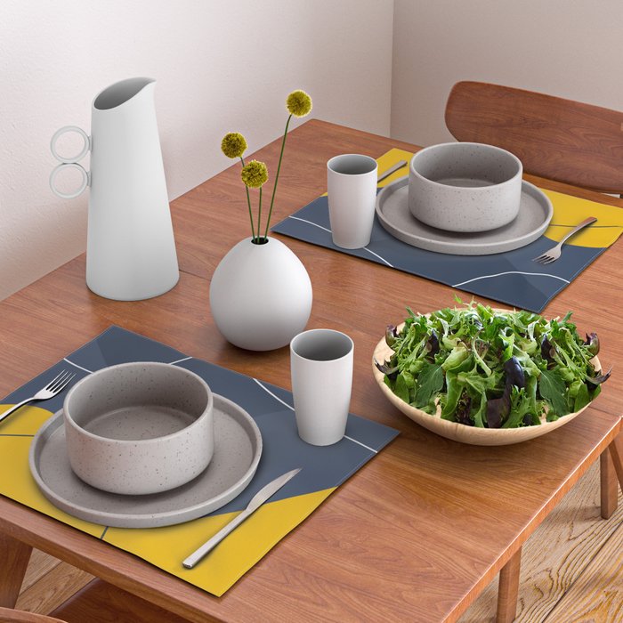 Abstract Organic Shapes Navy Blue and Yellow Placemat Gallery Image 2