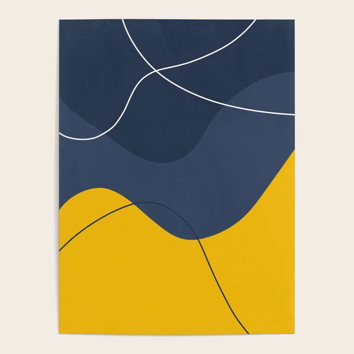 Abstract Organic Shapes Navy Blue and Yellow Poster Gallery Image 1