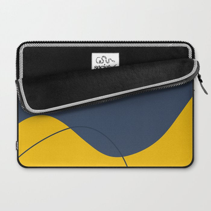 Abstract Organic Shapes Navy Blue and Yellow Laptop Sleeve Gallery Image 2
