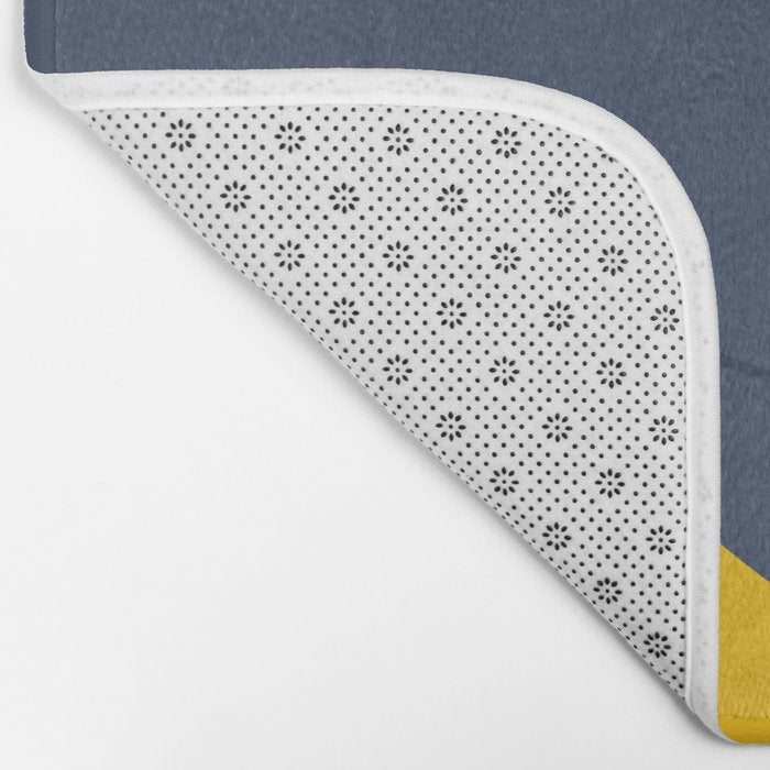 Abstract Organic Shapes Navy Blue and Yellow Bath Mat Gallery Image 2