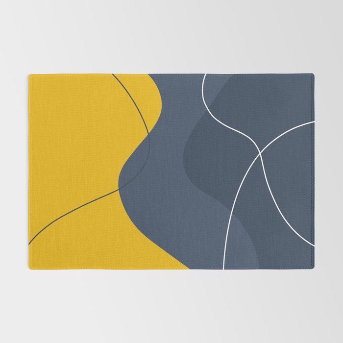 Abstract Organic Shapes Navy Blue and Yellow Rug Gallery Image 2