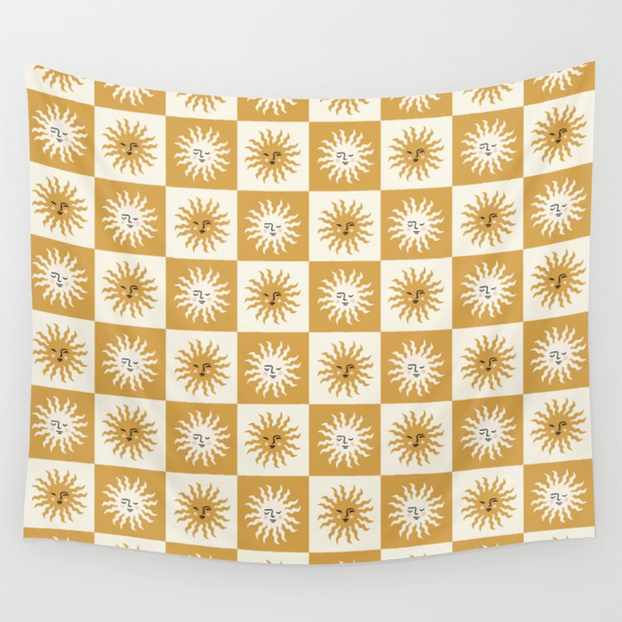 Vintage Checkered Sunshine Wall Tapestry Gallery Image 4