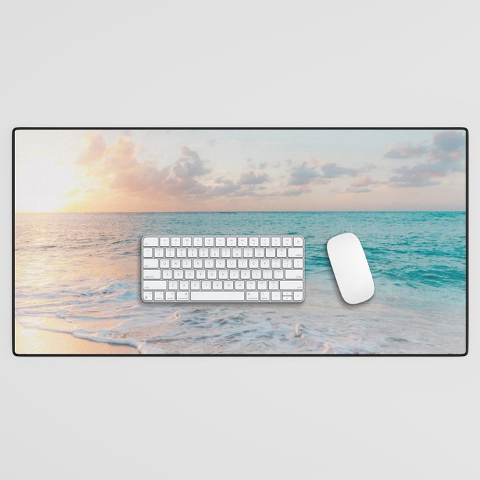 Beautiful tropical turquoise sandy beach photo Desk Mat Gallery Image 1