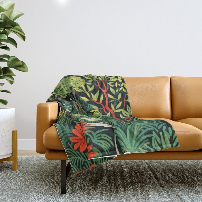 Midnight Tropical  Forest Throw Blanket Gallery Image 1