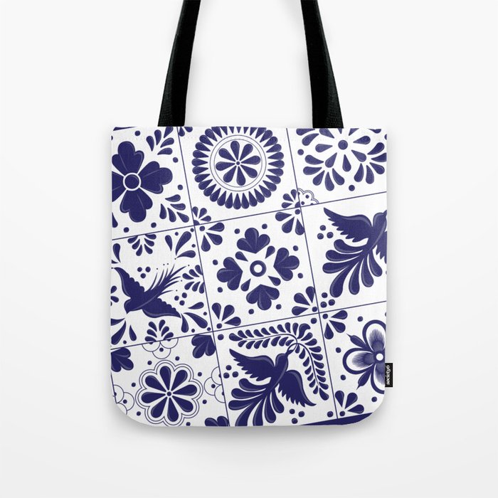 Mexican Talavera Blue Tiles Pattern by Akbaly Tote Bag Gallery Image 1