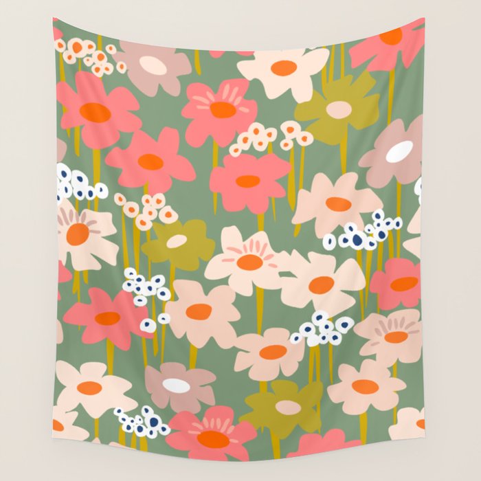 Retro flower pattern 3 Wall Tapestry Gallery Image 4