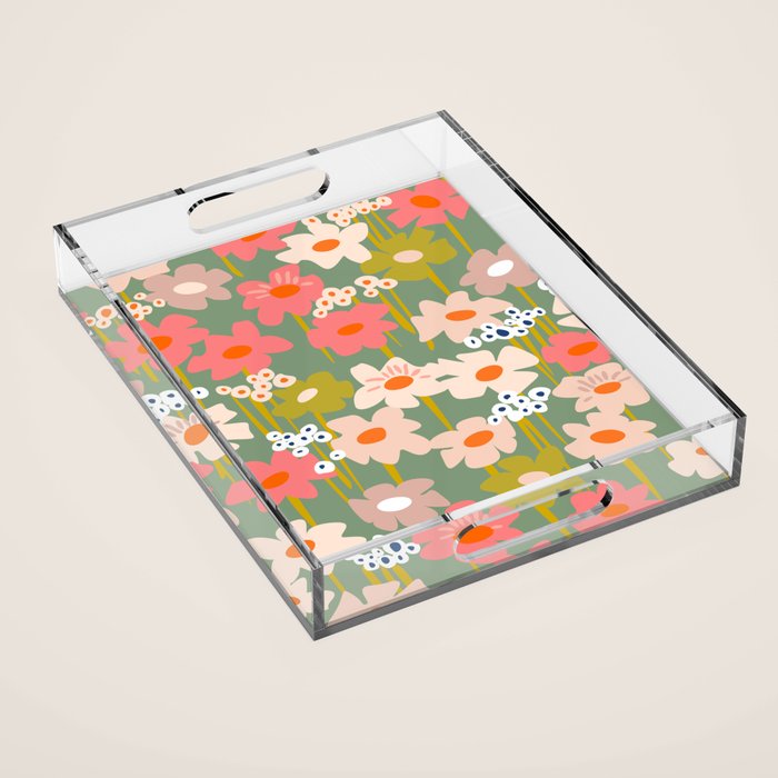Retro flower pattern 3 Acrylic Tray Gallery Image 1
