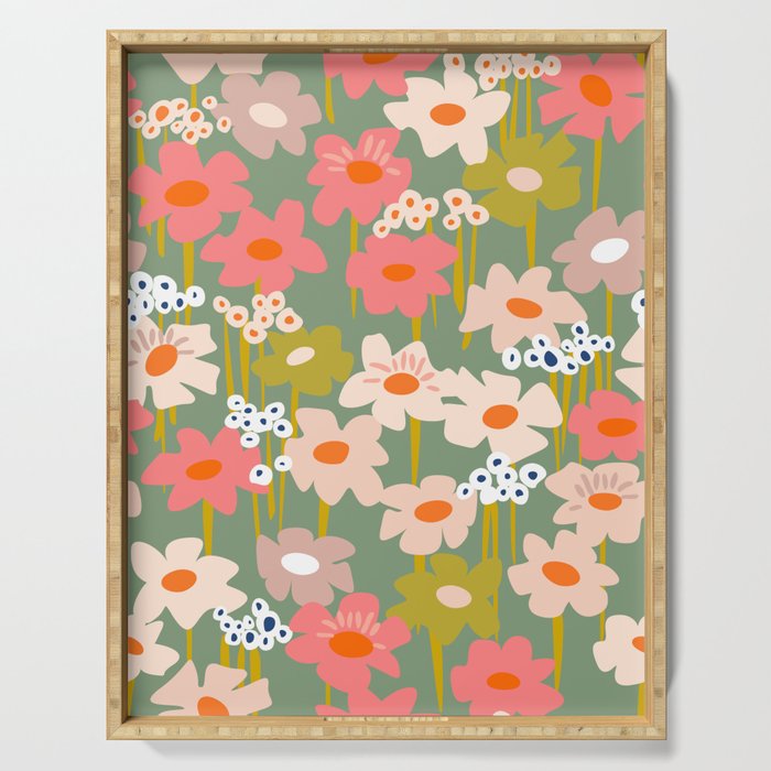 Retro flower pattern 3 Serving Tray Gallery Image 1