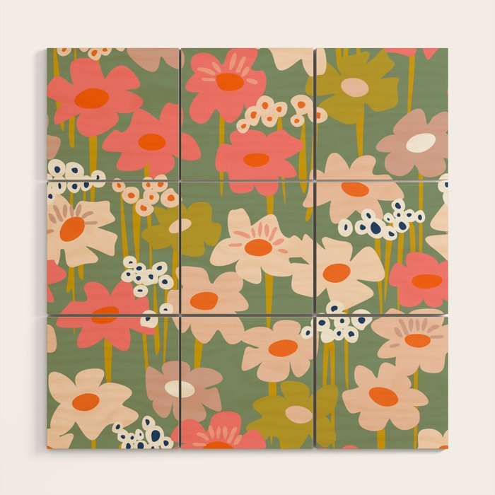 Retro flower pattern 3 Wood Wall Art Gallery Image 1