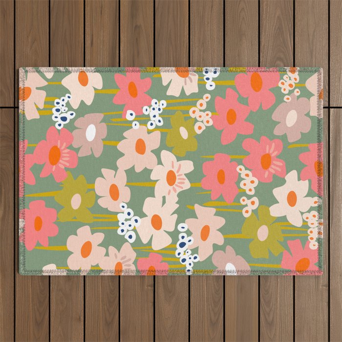 Retro flower pattern 3 Outdoor Rug Gallery Image 1