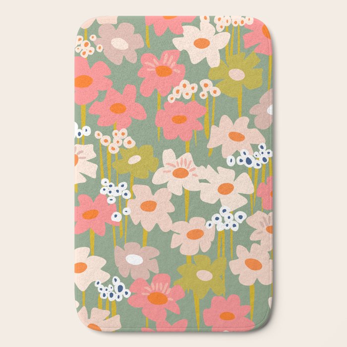 Retro flower pattern 3 Bath Mat Gallery Image 2