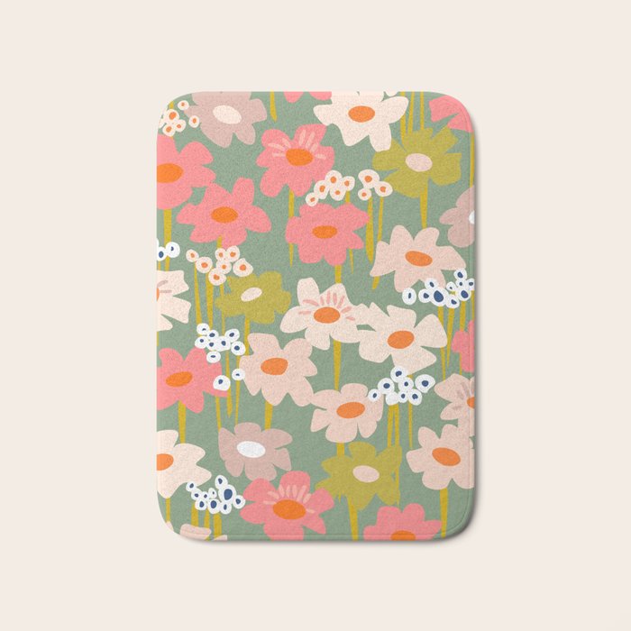 Retro flower pattern 3 Bath Mat Gallery Image 1