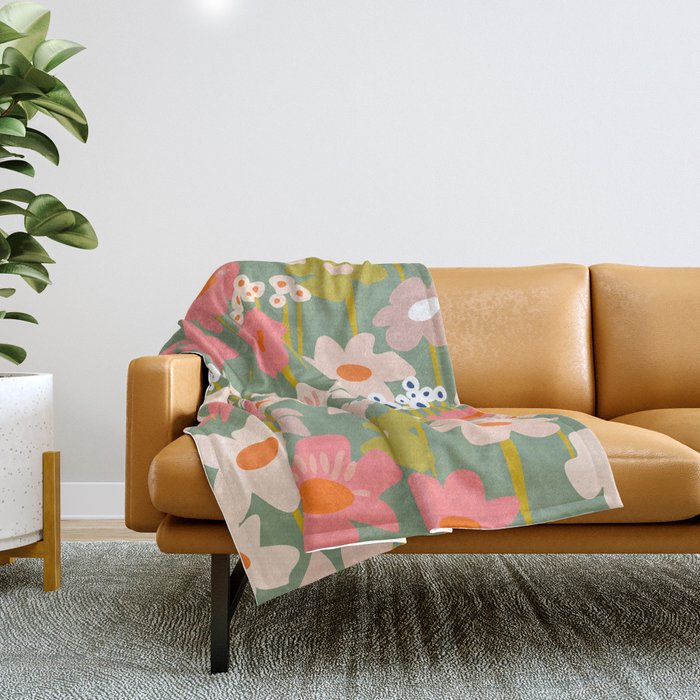 Retro flower pattern 3 Throw Blanket Gallery Image 1