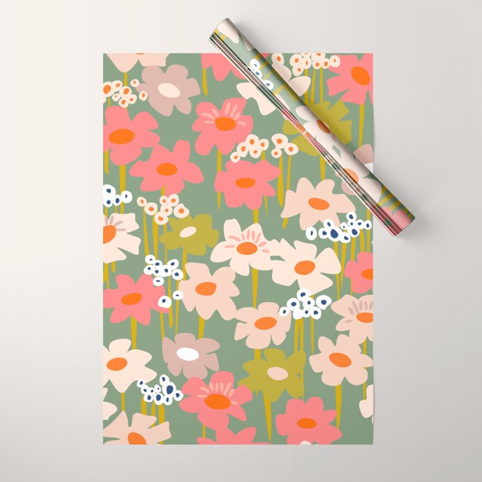 Retro flower pattern 3 Wrapping Paper Gallery Image 1