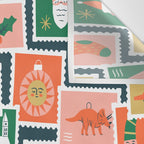 Vintage christmas postage stamp sticker pattern Wall Tapestry Gallery Image 3