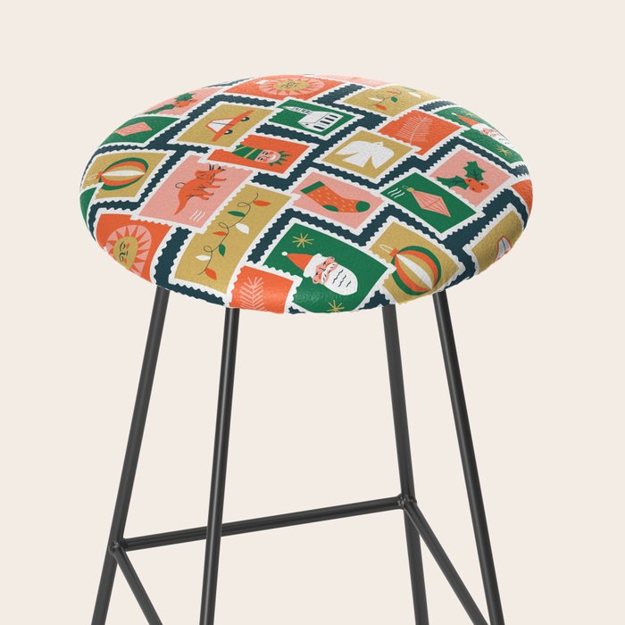 Vintage christmas postage stamp sticker pattern Stool Gallery Image 2