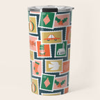 Vintage christmas postage stamp sticker pattern Travel Mug Gallery Image 1