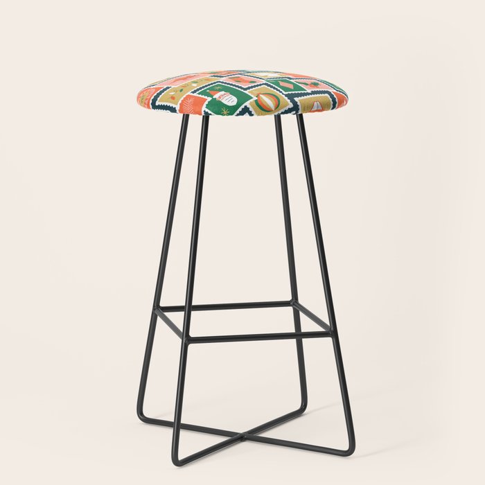Vintage christmas postage stamp sticker pattern Stool Gallery Image 1