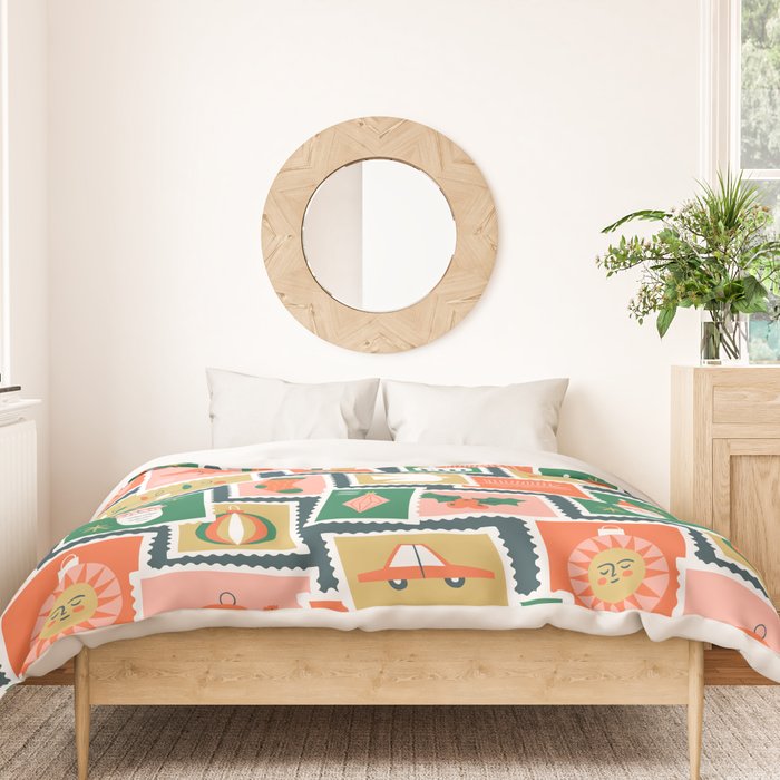 Vintage christmas postage stamp sticker pattern Duvet Cover Gallery Image 3
