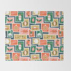 Vintage christmas postage stamp sticker pattern Throw Blanket Gallery Image 2