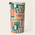 Vintage christmas postage stamp sticker pattern Travel Mug Gallery Image 3