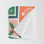 Vintage christmas postage stamp sticker pattern Throw Blanket Gallery Image 3