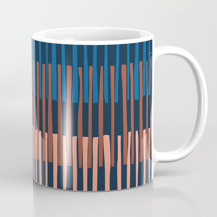 Block print geometrics stripes nocturnal blue Coffee Mug Gallery Image 1