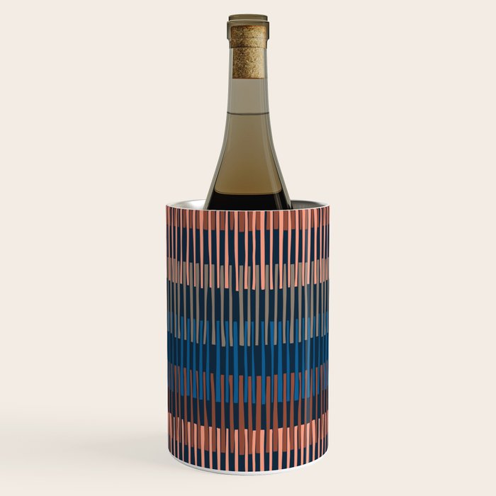 Block print geometrics stripes nocturnal blue Wine Chiller Gallery Image 1