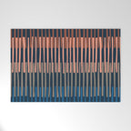 Block print geometrics stripes nocturnal blue Welcome Mat Gallery Image 1