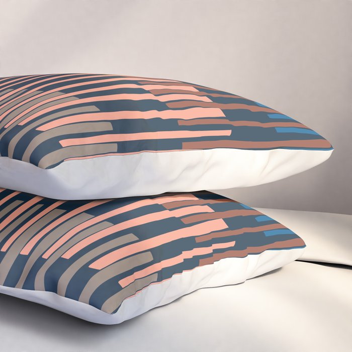 Block print geometrics stripes nocturnal blue Pillow Sham Gallery Image 3
