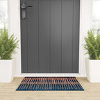 Block print geometrics stripes nocturnal blue Welcome Mat Gallery Image 3