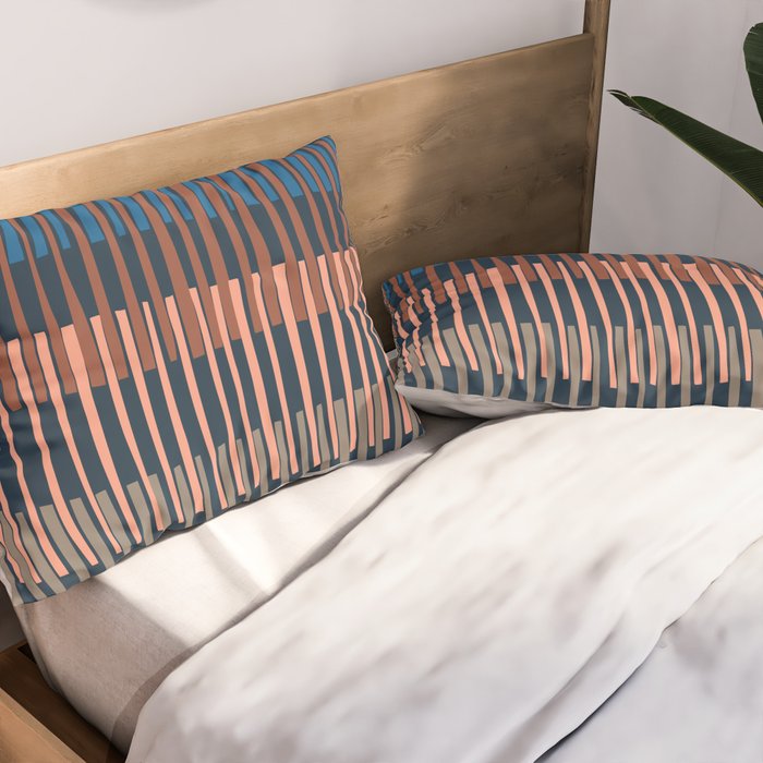 Block print geometrics stripes nocturnal blue Pillow Sham Gallery Image 2