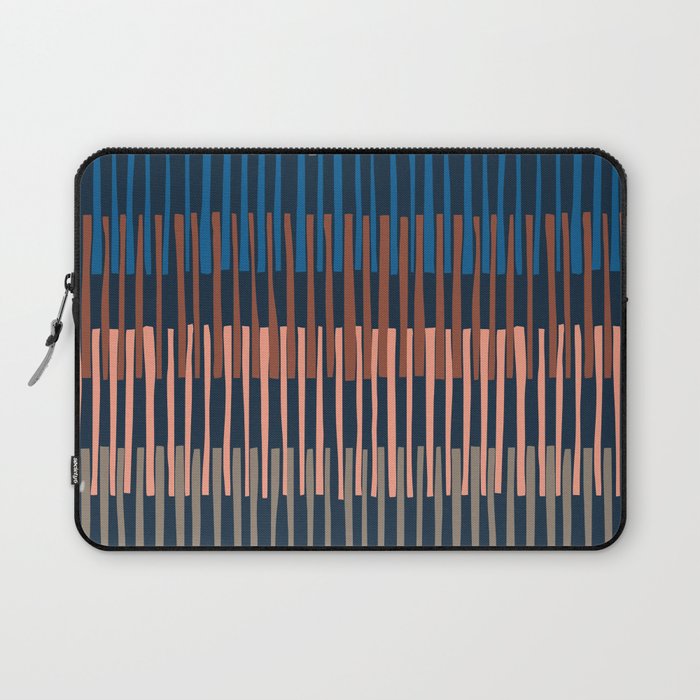 Block print geometrics stripes nocturnal blue Laptop Sleeve Gallery Image 1