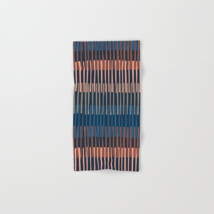 Block print geometrics stripes nocturnal blue Bath Towel Gallery Image 1