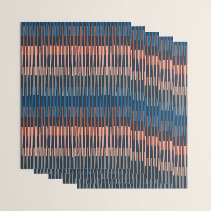 Block print geometrics stripes nocturnal blue Wrapping Paper Gallery Image 3