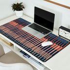 Block print geometrics stripes nocturnal blue Desk Mat Gallery Image 2