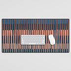 Block print geometrics stripes nocturnal blue Desk Mat Gallery Image 1