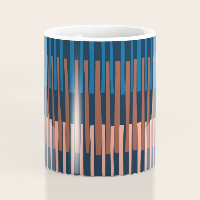 Block print geometrics stripes nocturnal blue Coffee Mug Gallery Image 4