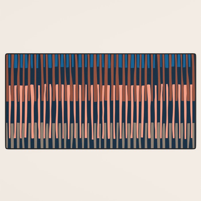 Block print geometrics stripes nocturnal blue Desk Mat Gallery Image 3