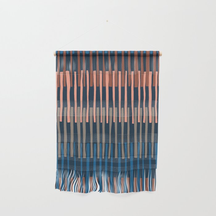 Block print geometrics stripes nocturnal blue Wall Hanging Gallery Image 1