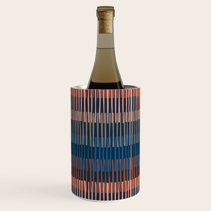 Block print geometrics stripes nocturnal blue Wine Chiller Gallery Image 3