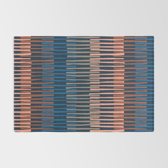 Block print geometrics stripes nocturnal blue Rug Gallery Image 2