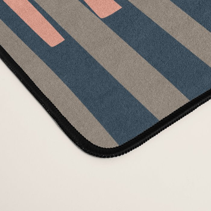 Block print geometrics stripes nocturnal blue Desk Mat Gallery Image 4