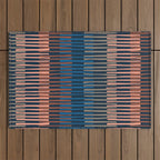 Block print geometrics stripes nocturnal blue Outdoor Rug Gallery Image 1