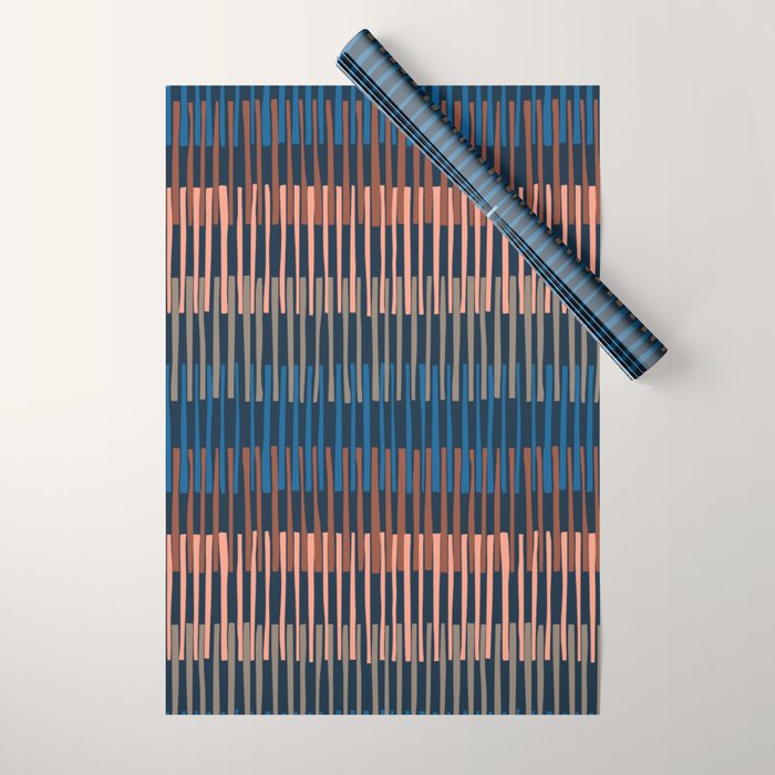 Block print geometrics stripes nocturnal blue Wrapping Paper Gallery Image 1