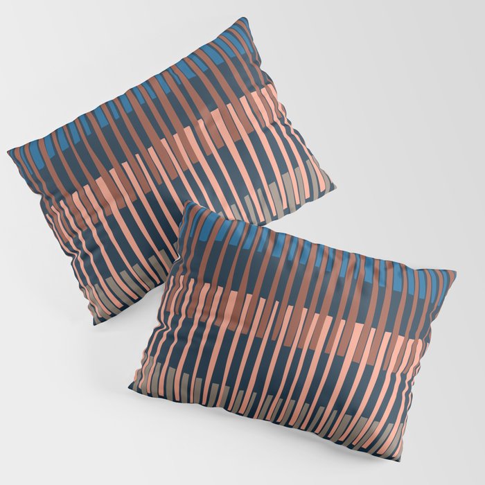 Block print geometrics stripes nocturnal blue Pillow Sham Gallery Image 1