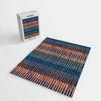 Block print geometrics stripes nocturnal blue Jigsaw Puzzle Gallery Image 2