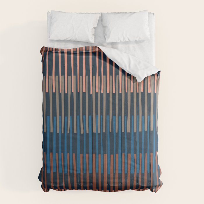 Block print geometrics stripes nocturnal blue Comforter Gallery Image 1