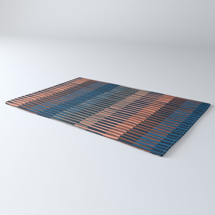 Block print geometrics stripes nocturnal blue Rug Gallery Image 3