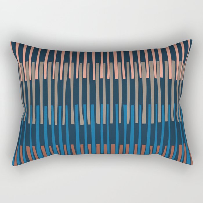 Block print geometrics stripes nocturnal blue Rectangular Pillow Gallery Image 2